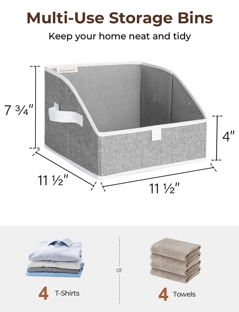 سورتيج وركس صناديق تخزين للخزائن من ستورج وركس، صندوق تنظيم شبه منحرف للأرفف، سلة ملابس قماشية، سلال تنظيم قابلة للطي بمقابض، صغيرة، عبوة من 3 قطع، رمادي - Image 2